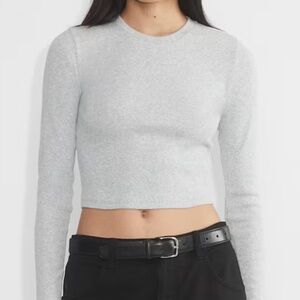 Aritzia Homestretch Rib Crew Waist Longsleeve in Heather Chrome in Size XS